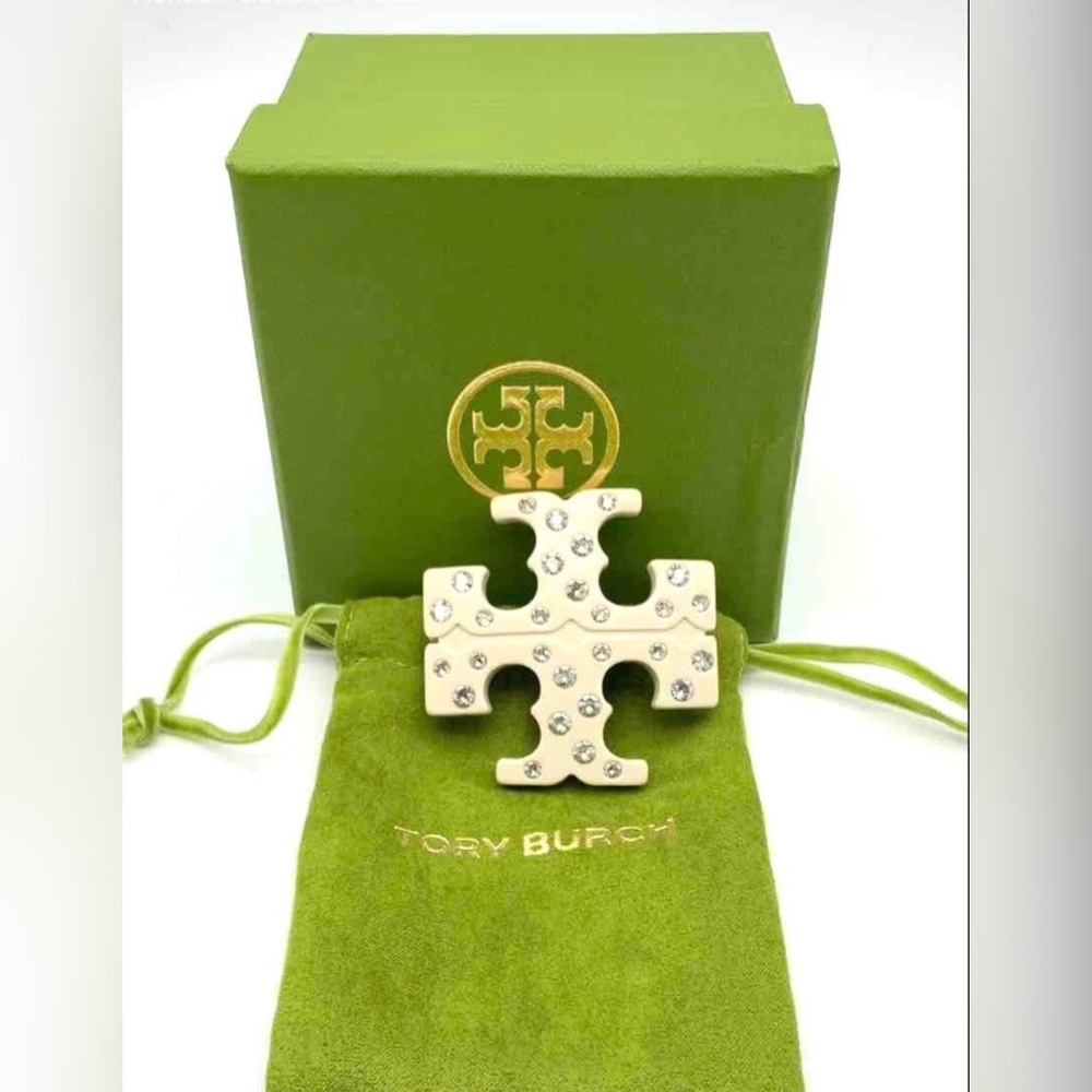 Tory Burch Ivory Crystal Logo Hair Clip